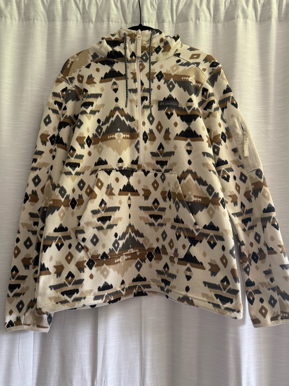 Columbia Cream Tan Black Aztec-Pattern Half-Zip Fleece Pullover